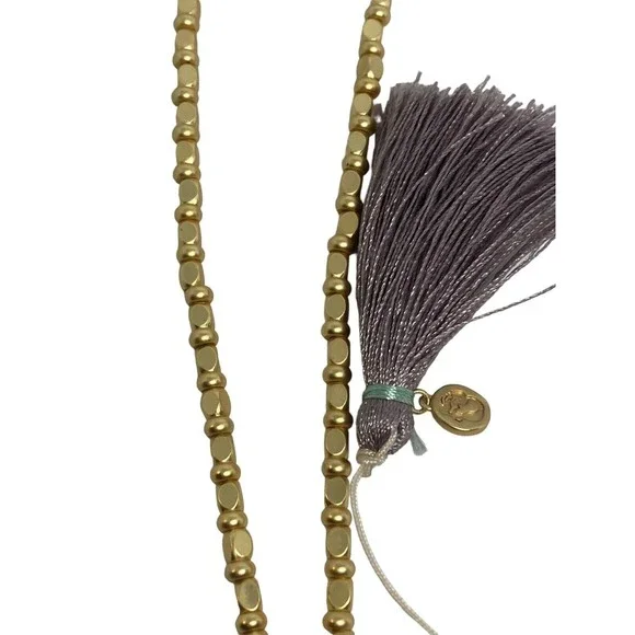 Fairy Whimsy necklace choker Gold tone beads purple tassel accent bolo style - Picture 4 of 9